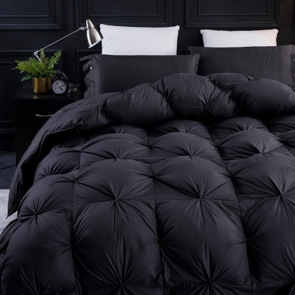 🆕 Black Duvet Down OVERSIZED KING Luxury Quilted Squares 100% Cotton 120” x 98”
